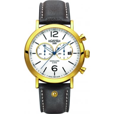 Roamer Mens Vanguard Chrono White and Brown Leather Watch 935951 48 24 09