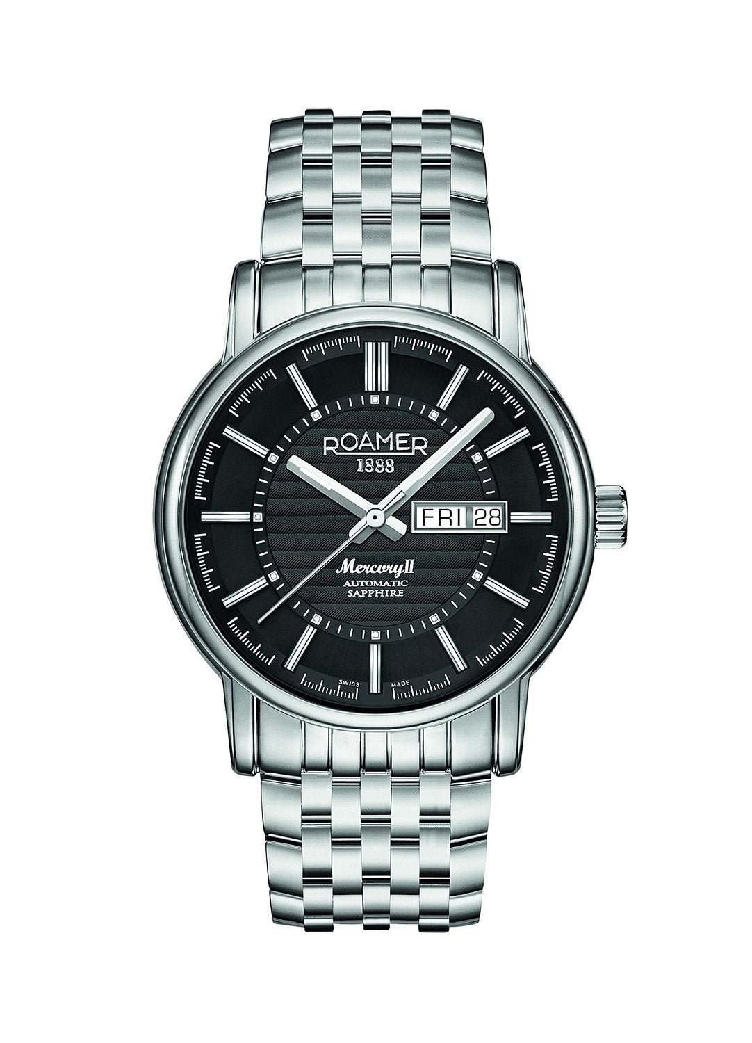 Roamer Mercury II Men's Automatic Watch with Black Dial Analogue Display and Silver Stainless Steel Bracelet