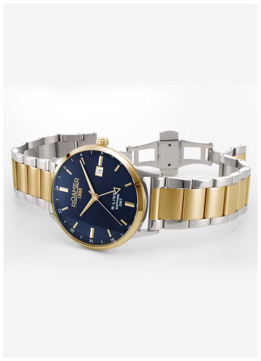Roamer R-Line GMT Mens Watch with Blue Dial and Two Tone Strap 990987 47 45 05