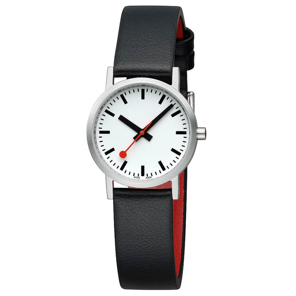 Mondaine Classic Ladies Watch with White Dial and Black Vegan Leather Strap A658.30323.16OMV