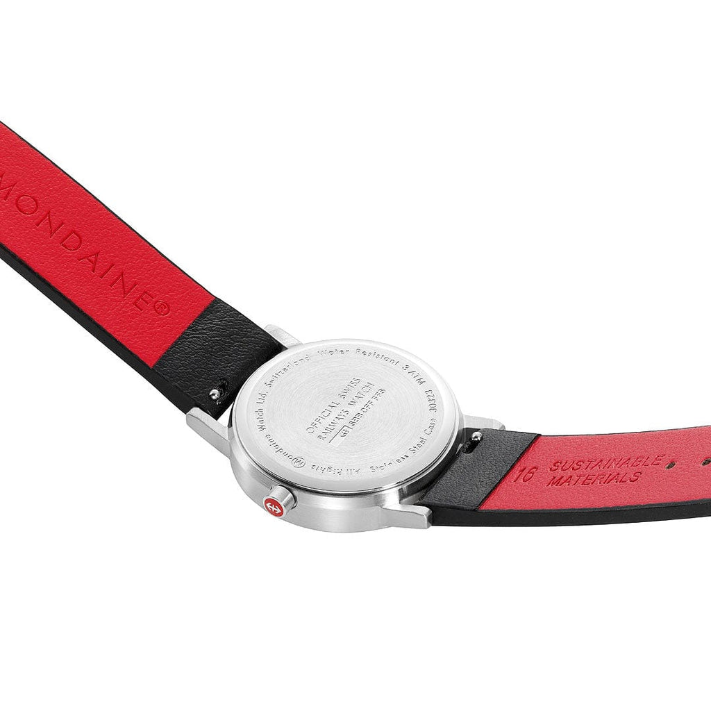Mondaine Classic Ladies Watch with White Dial and Black Vegan Leather Strap A658.30323.16OMV