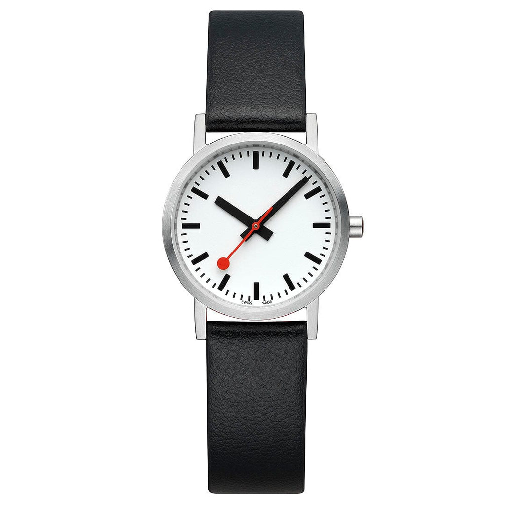 Mondaine Classic Ladies Watch with White Dial and Black Vegan Leather Strap A658.30323.16OMV