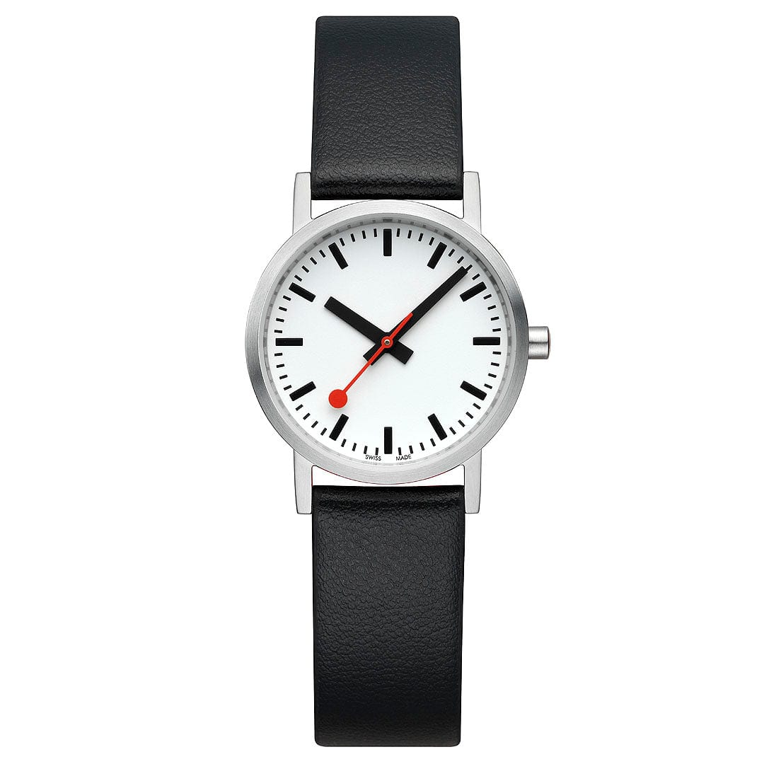 Mondaine Classic Ladies Watch with White Dial and Black Vegan Leather Strap A658.30323.16OMV