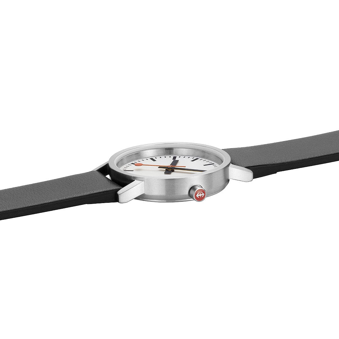 Mondaine Classic Ladies Watch with White Dial and Black Vegan Leather Strap A658.30323.16OMV