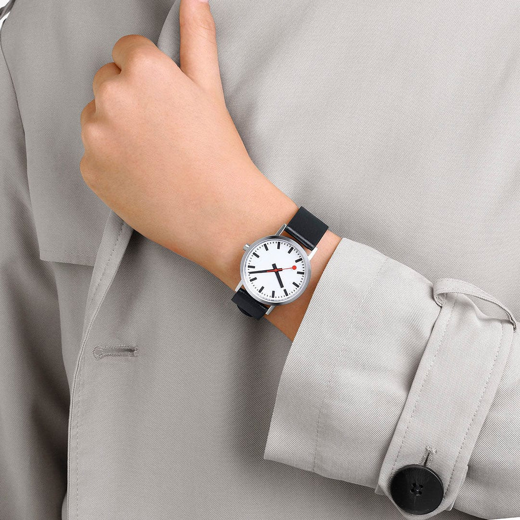 Mondaine Classic Ladies Watch with White Dial and Black Vegan Leather Strap A660.30314.16OMV