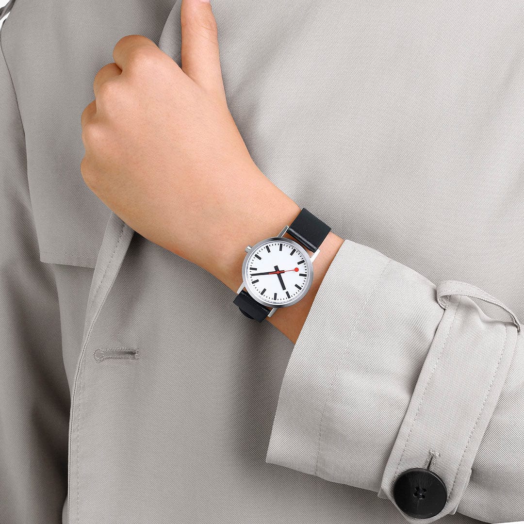 Mondaine Classic Ladies Watch with White Dial and Black Vegan Leather Strap A660.30314.16OMV