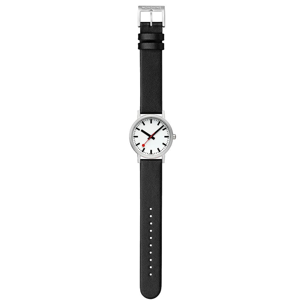 Mondaine Classic Mens Watch with White Dial and Black Vegan Leather Strap A660.30360.16OMV