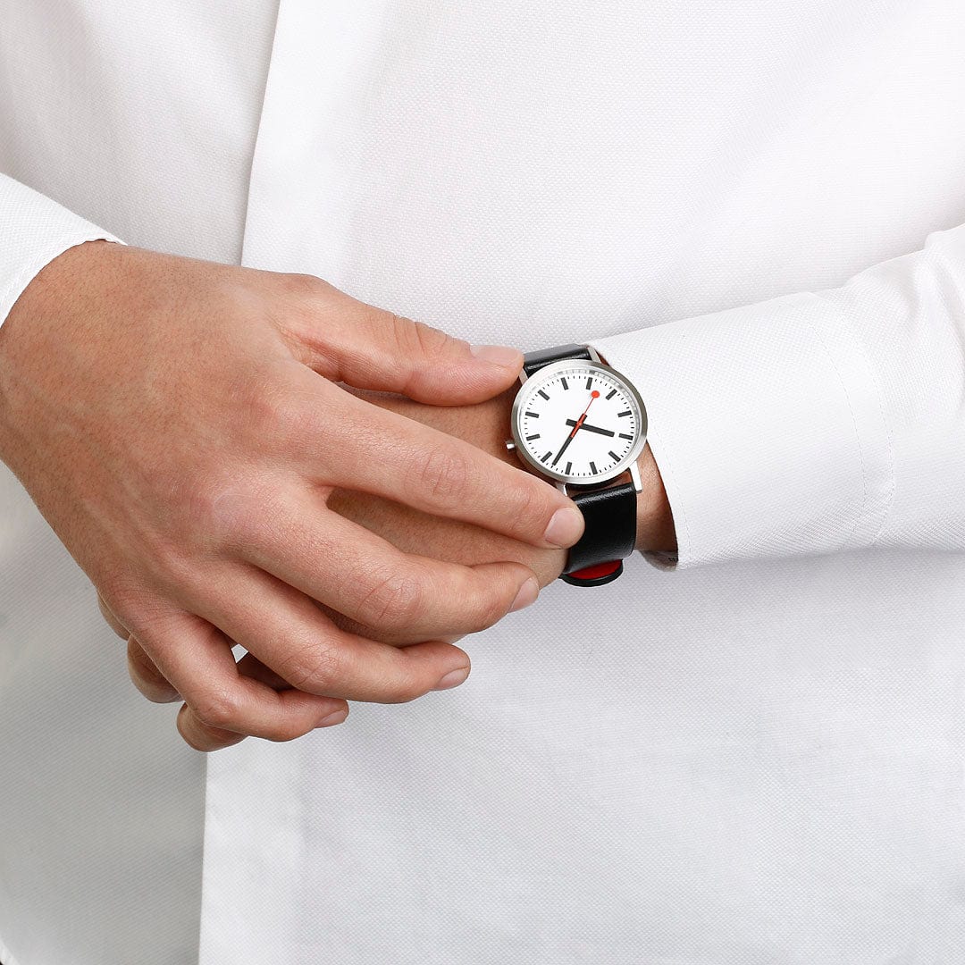 Mondaine Classic Ladies Watch with White Dial and Black Vegan Leather Strap A660.30314.16OMV
