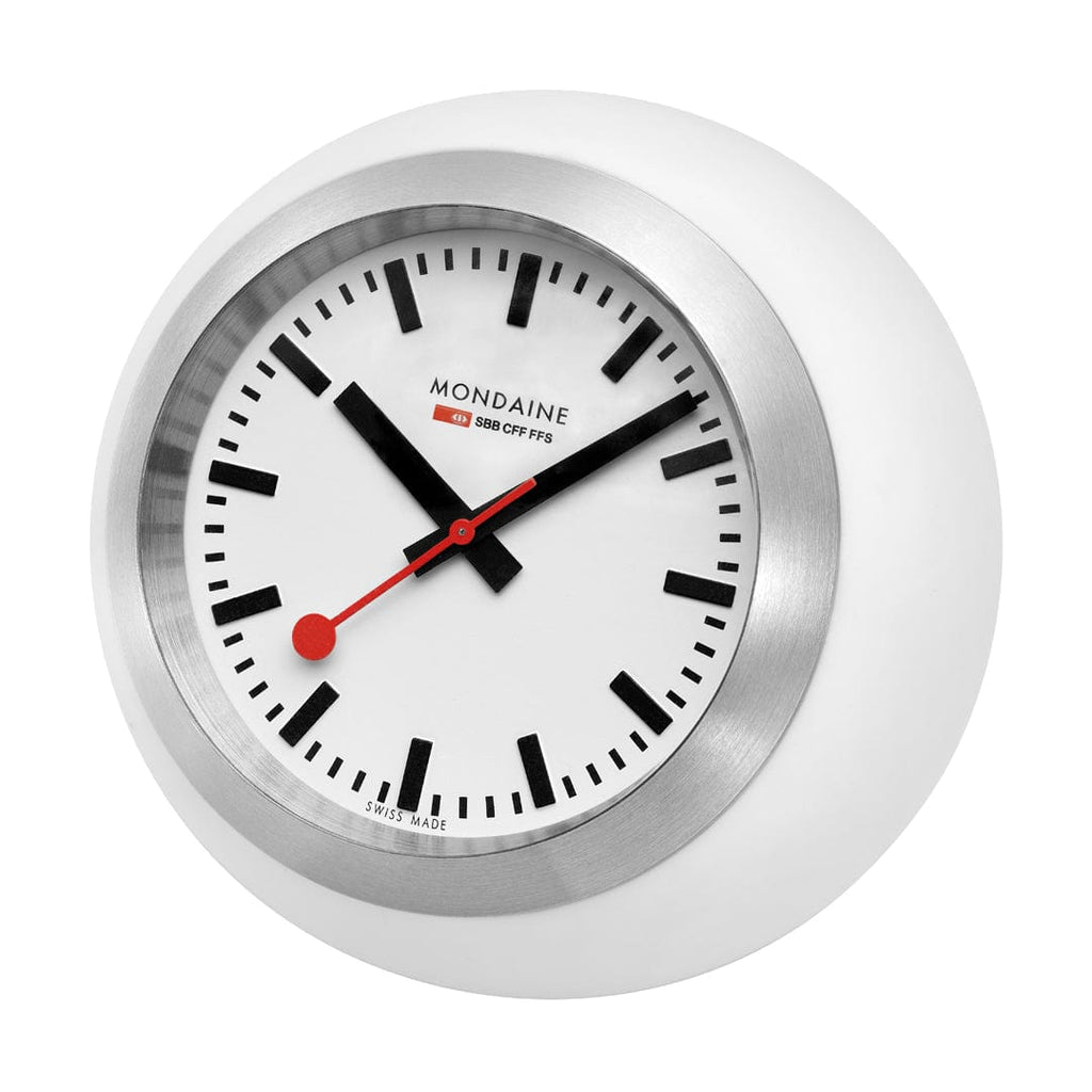 Mondaine Table Clock with White Face and White Case A660.30335.16SBA