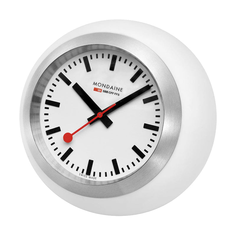 Mondaine Table Clock with White Face and White Case A660.30335.16SBA