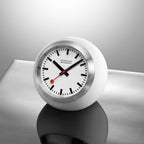 Mondaine Table Clock with White Face and White Case A660.30335.16SBA