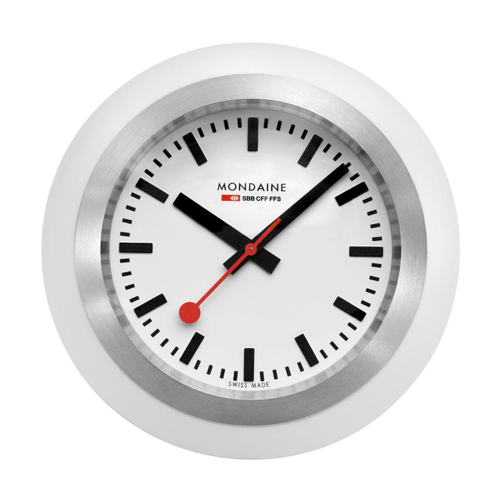 Mondaine Table Clock with White Face and White Case A660.30335.16SBA