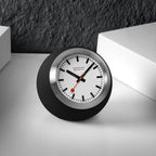 Mondaine Table Clock with White Face and Black Case A660.30335.16SBO