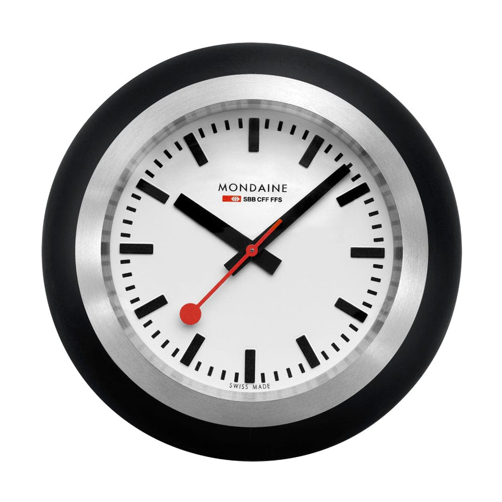 Mondaine Table Clock with White Face and Black Case A660.30335.16SBO