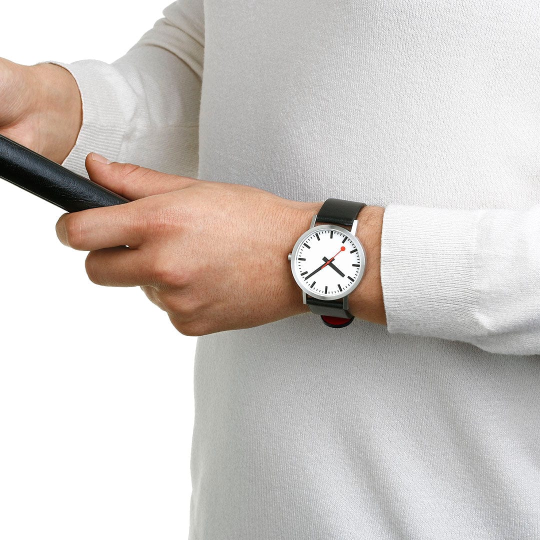 Mondaine Classic Mens Watch with White Dial and Black Vegan Leather Strap A660.30360.16OMV
