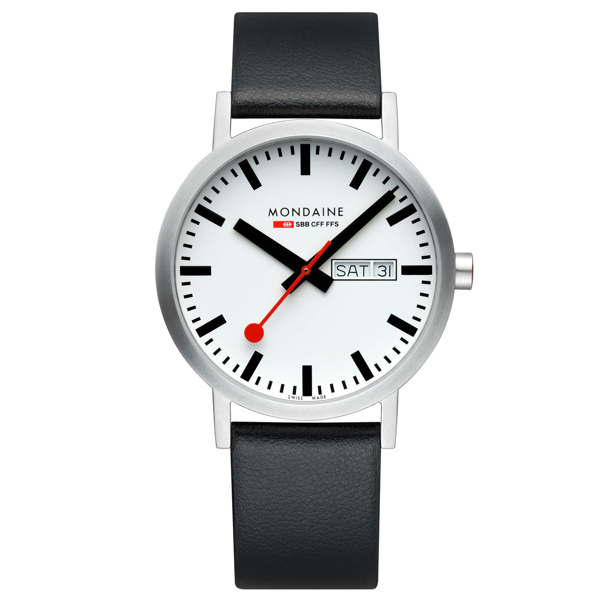 Mondaine Classic Mens Watch with White Dial and Black Vegan Leather Strap A667.30360.11SBBV
