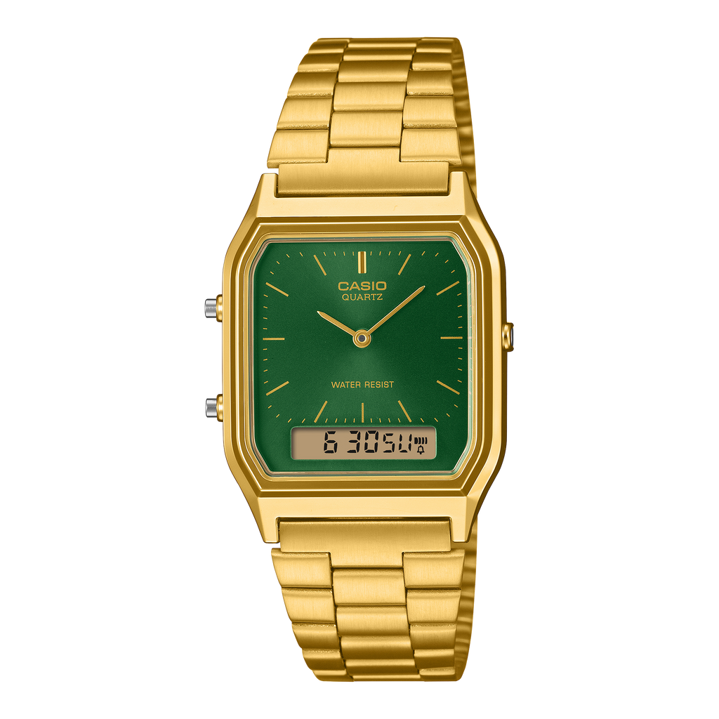 Casio Collection Mens Analogue-Digital Watch with Green Dial and Gold Strap AQ-230GA-3AMQYES