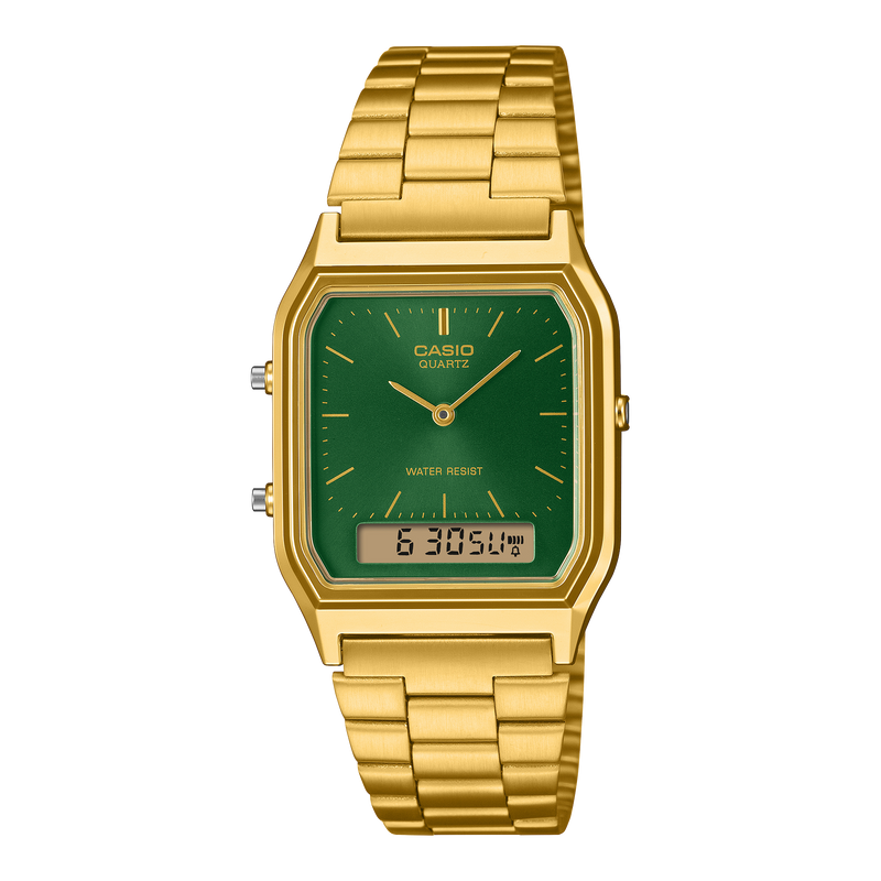 Casio Collection Mens Analogue-Digital Watch with Green Dial and Gold Strap AQ-230GA-3AMQYES