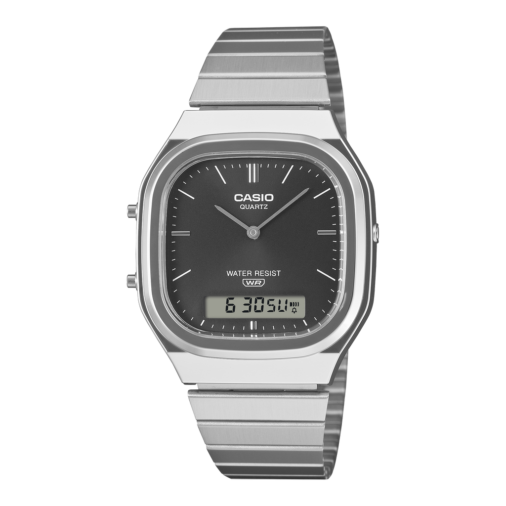 Casio Collection Mens Analogue-Digital Watch with Black Dial and Silver Strap AQ-240E-1AEF