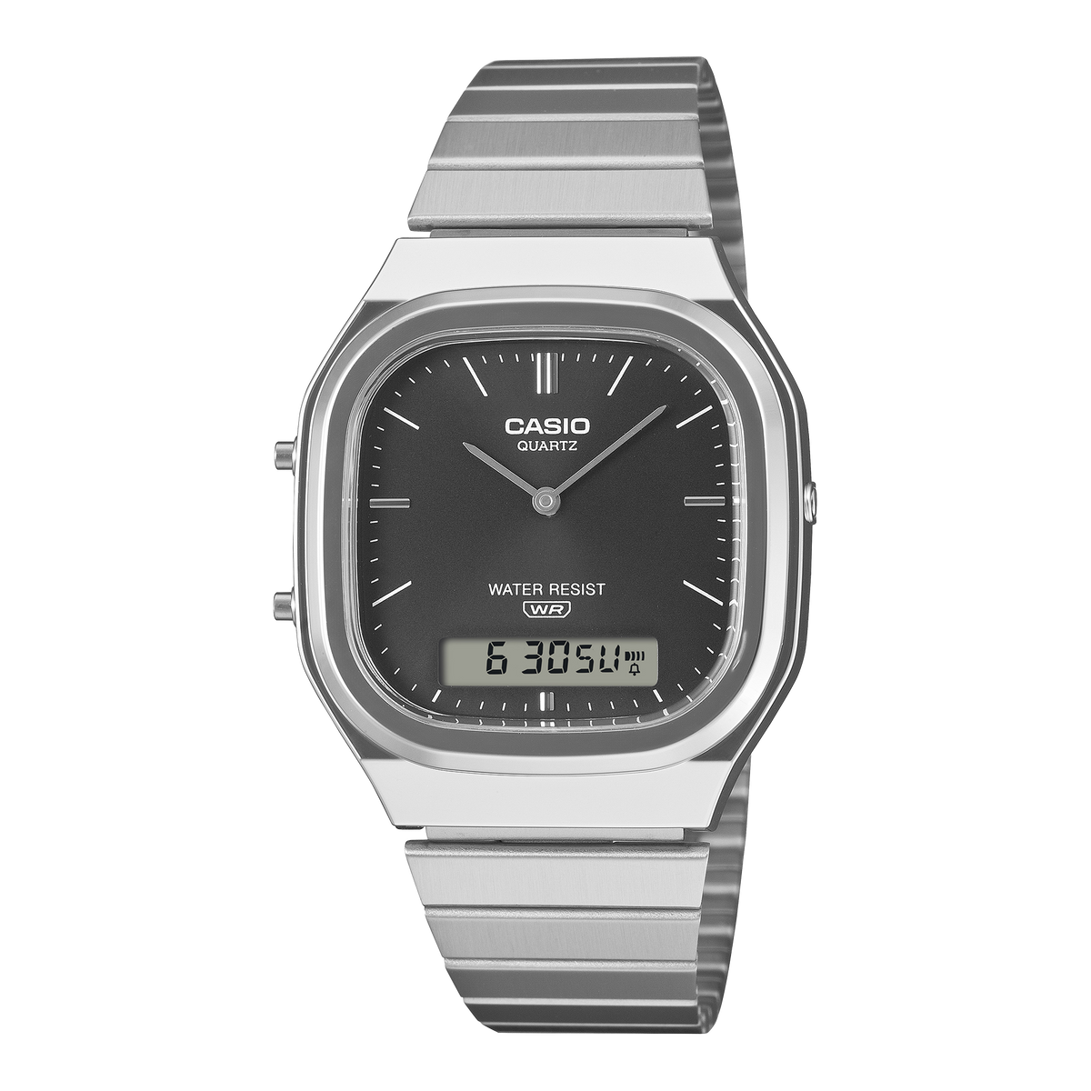 Casio Collection Mens Analogue-Digital Watch with Black Dial and Silver Strap AQ-240E-1AEF