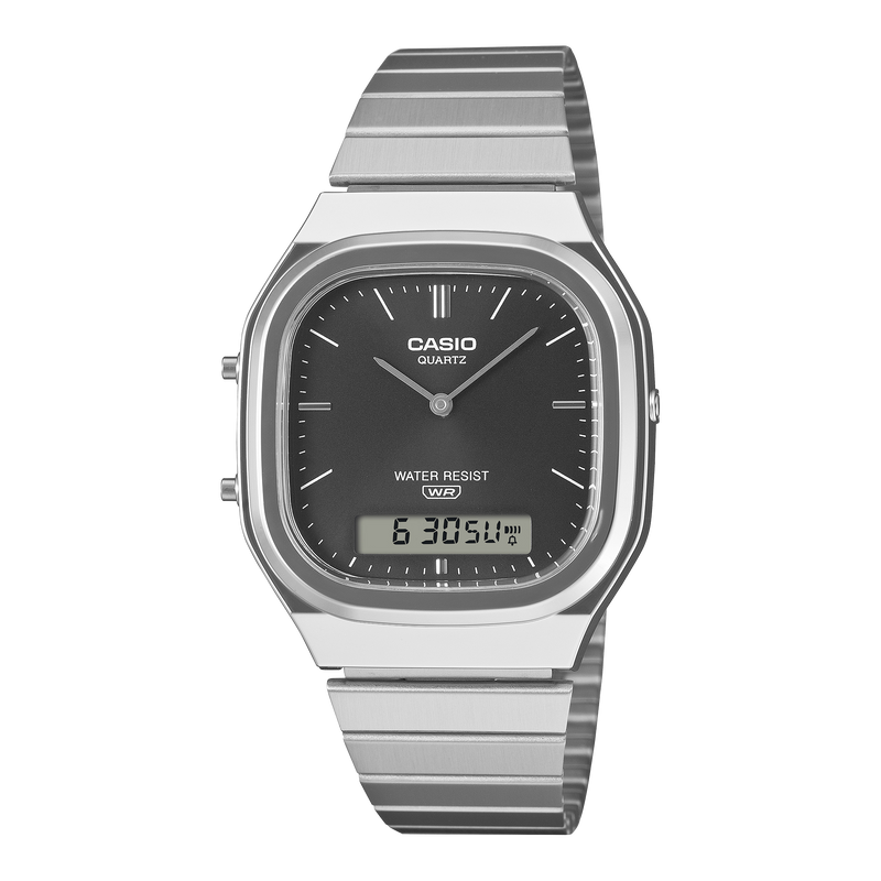 Casio Collection Mens Analogue-Digital Watch with Black Dial and Silver Strap AQ-240E-1AEF