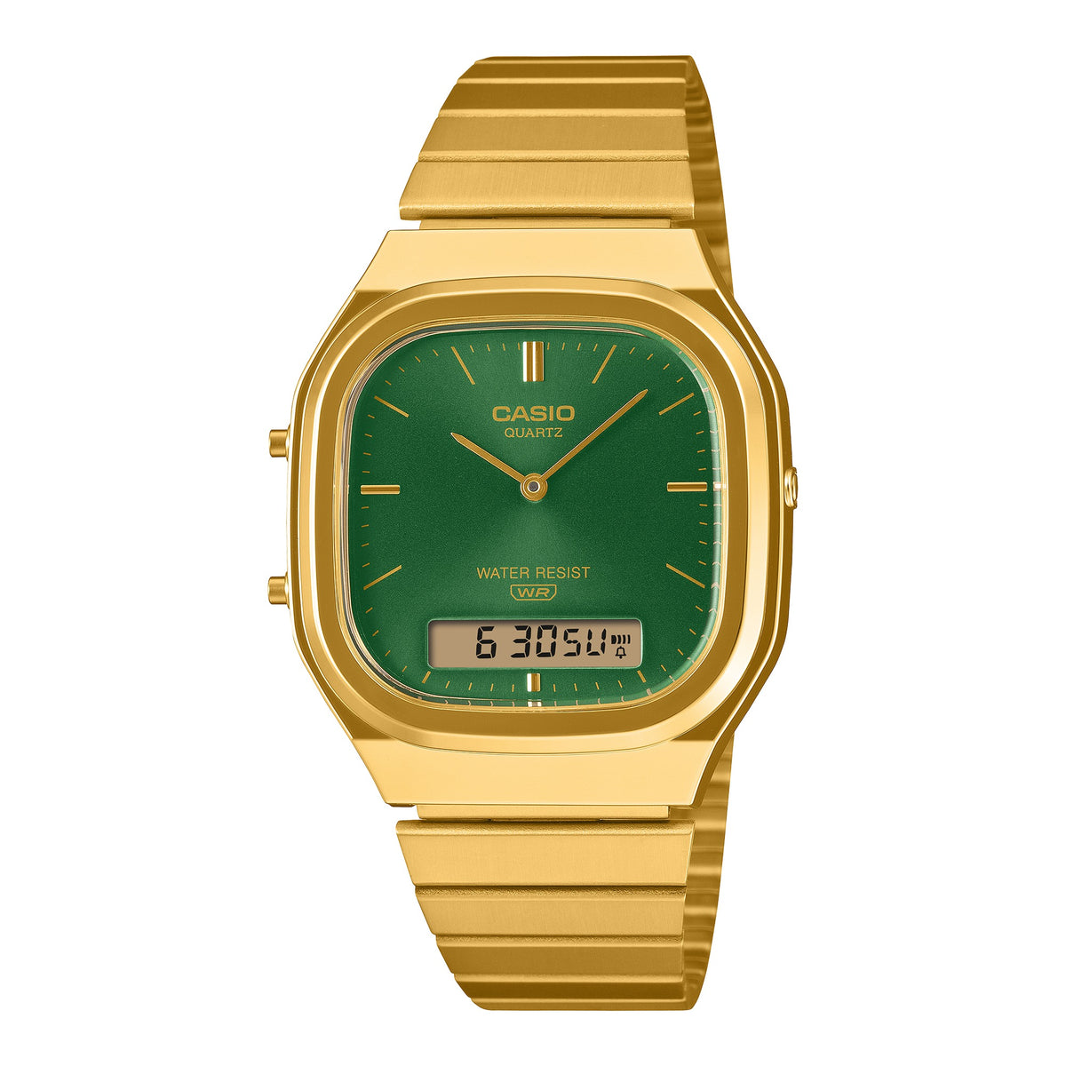 Casio Collection Mens Analogue-Digital Watch with Green Dial and Gold Strap AQ-240EG-3AEF