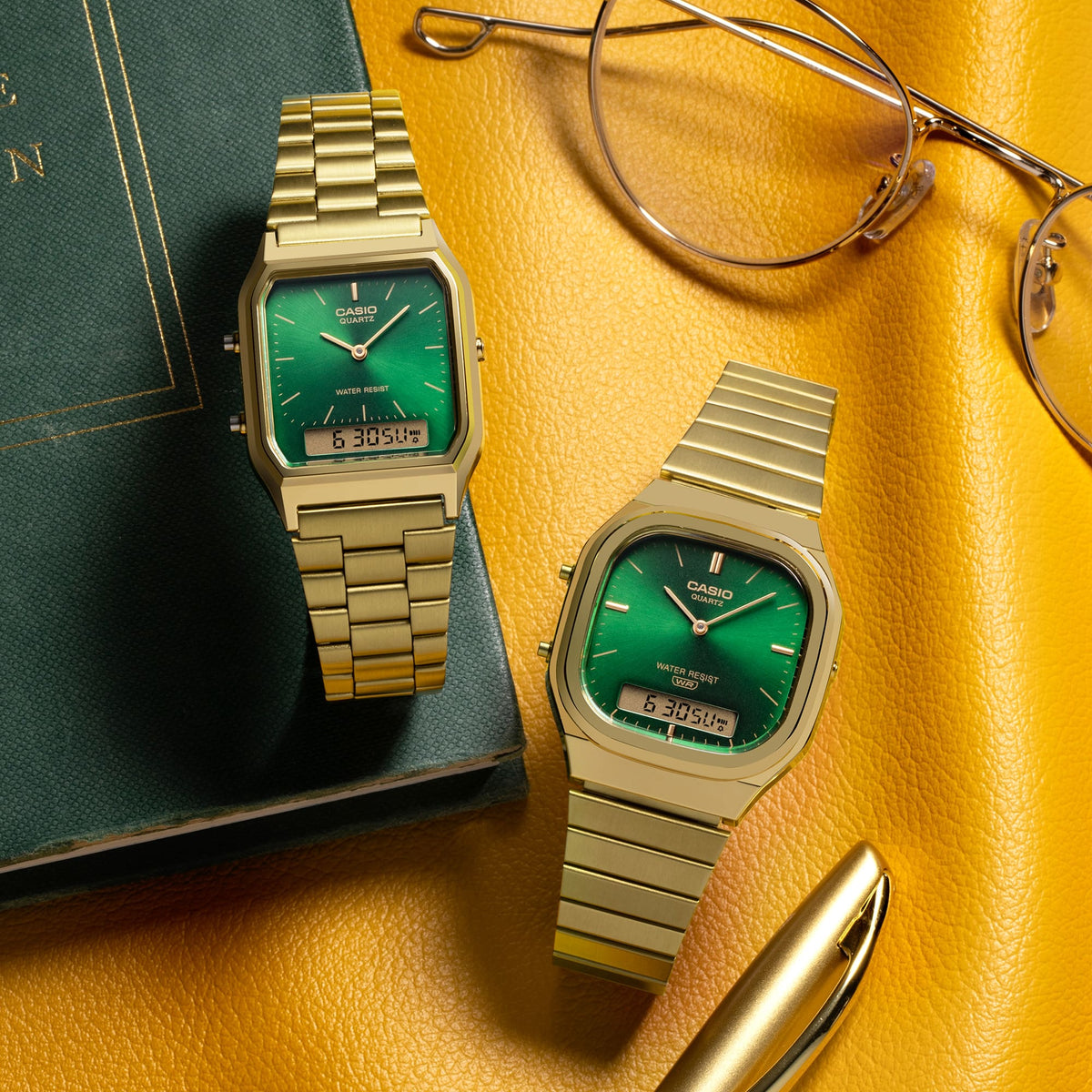 Casio Collection Mens Analogue-Digital Watch with Green Dial and Gold Strap AQ-240EG-3AEF
