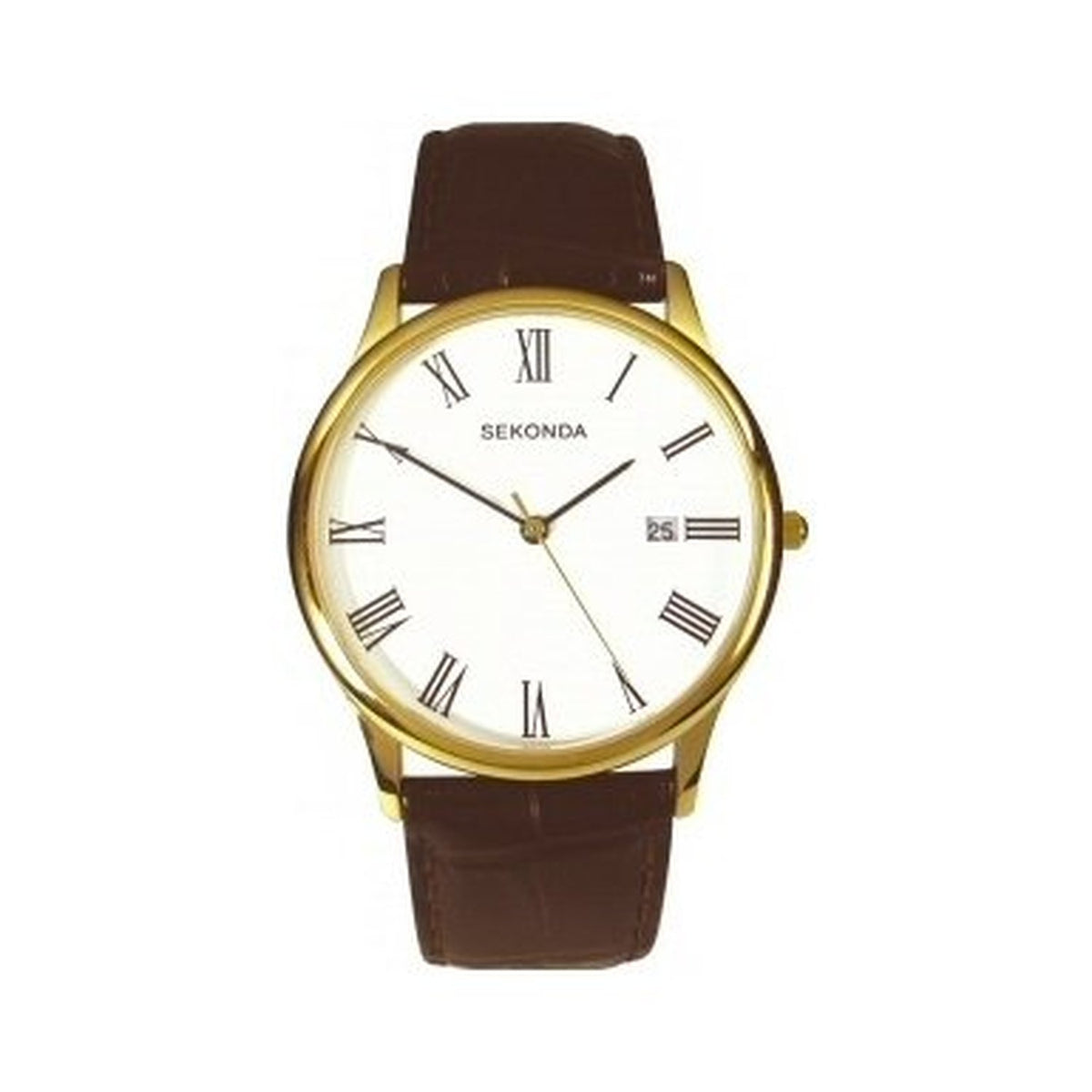 Sekonda Mens Watch with White Dial and Brown Leather Strap 3676