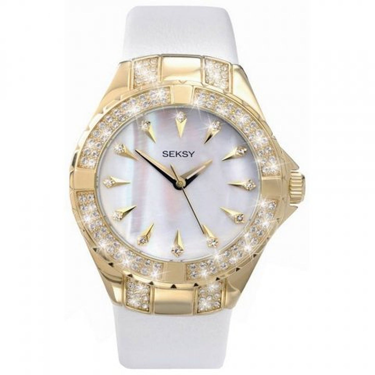 Gwylio Menywod Lledr Gwyn Mother of Pearl Dwys Seksy gan Sekonda 4432.37