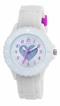Tikkers White Rubber/Silicone Strap Girls Watch with Glitter Heart TK0034