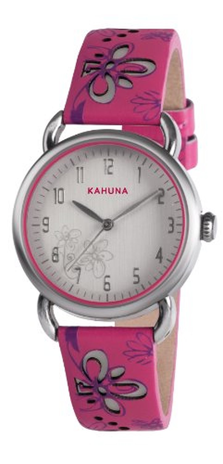 Kahuna Ladies Quartz Watch with Silver Dial Analogue Display and Pink Leather Strap KLS-0253L