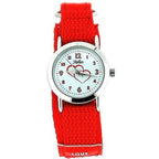 Reflex Analogue Girls Bright Red Velcro Love Hearts Fabric Strap Watch KID-0084