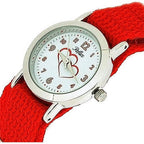 Reflex Analogue Girls Bright Red Velcro Love Hearts Fabric Strap Watch KID-0084