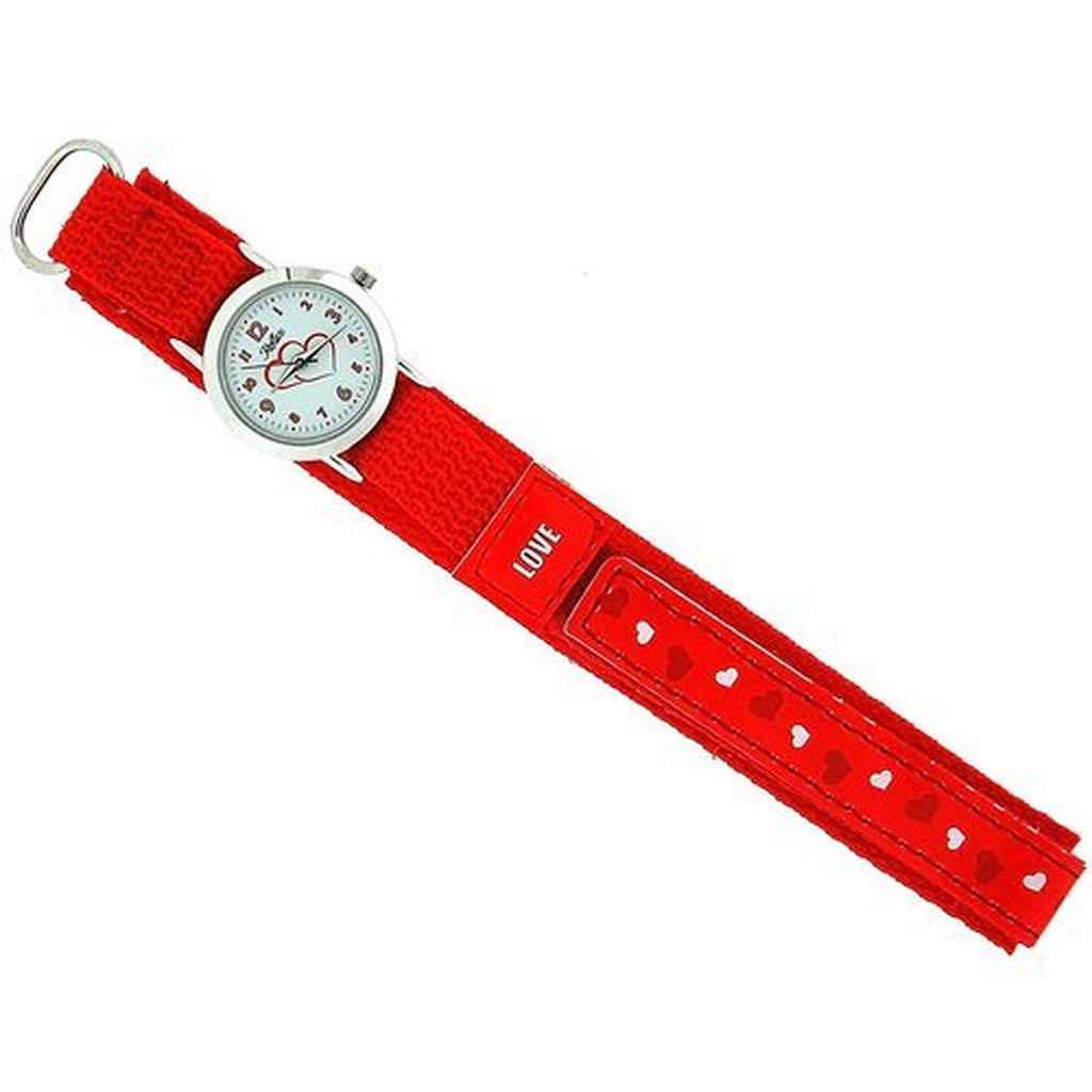 Reflex Analogue Girls Bright Red Velcro Love Hearts Fabric Strap Watch KID-0084