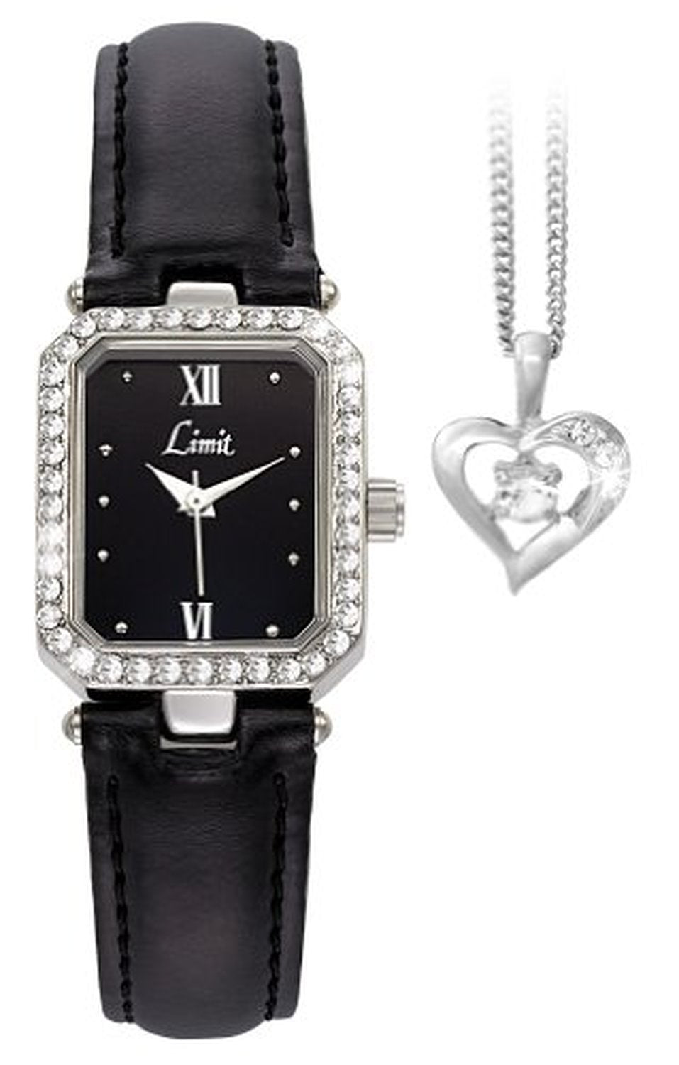 Limit Ladies Elegance Crystal Set Black Face Watch Gift Set With Pendant 6791G