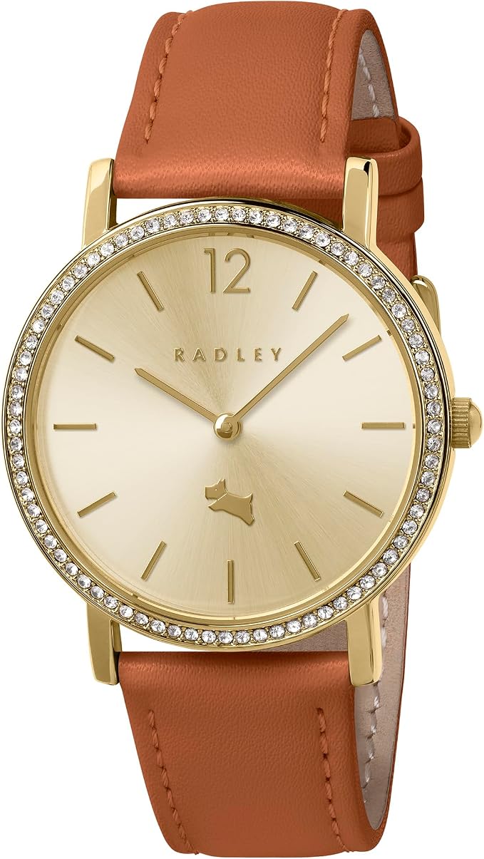 RADLEY Arwr Foneddigion gyda Wyneb Aur Rhosyn a Strap Lledr Pinc RY22016A