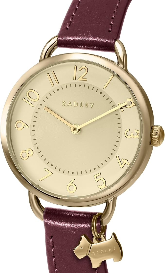 RADLEY Ladies Watch with Gold Dial and Burgandy Leather Strap RY22070A