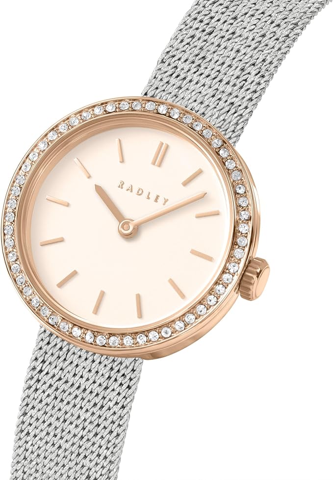 Clocwylais Merched Radley gyda Deial Pinc a Strap Milanese Dur Di-staen Arian RY4603A
