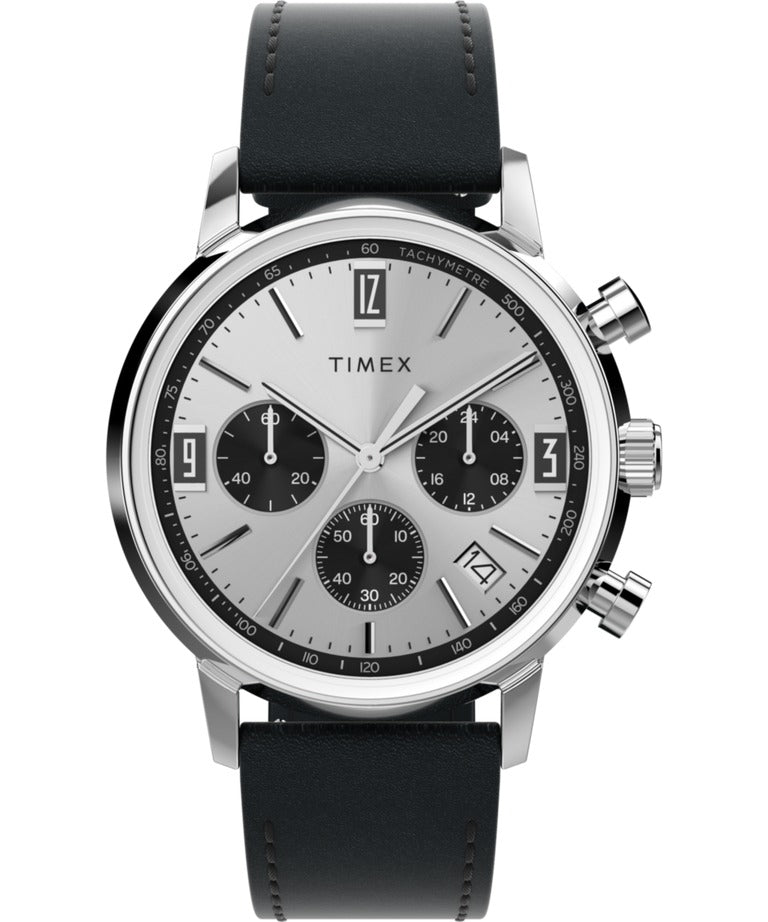 Timex Mens Chronograph Watch with Silver Dial and Black Strap TW2W10300