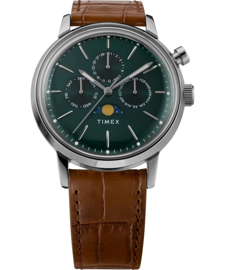 Timex Mens Watch with Green Dial and Brown Strap TW2W51000