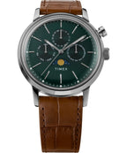 Timex Mens Watch with Green Dial and Brown Strap TW2W51000