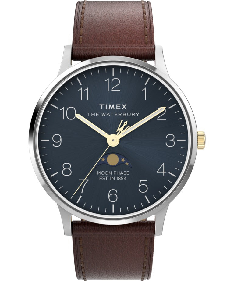 Timex Mens Watch with Blue Dial and Brown Strap TW2W75600