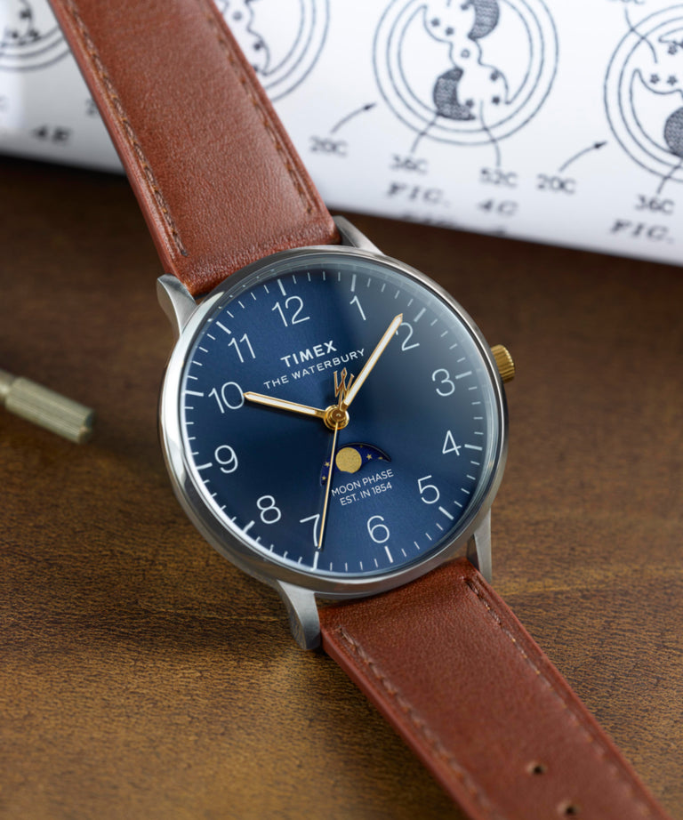 Timex Mens Watch with Blue Dial and Brown Strap TW2W75600