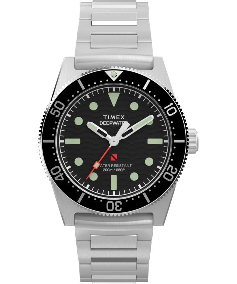 Timex Deepwater Mens Watch with Black Dial and Silver Strap TW2W95200