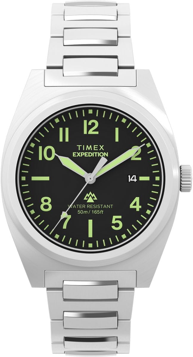 Timex Expedition Mens Watch with Black Dial and Silver Bracelet TW2Y18300
