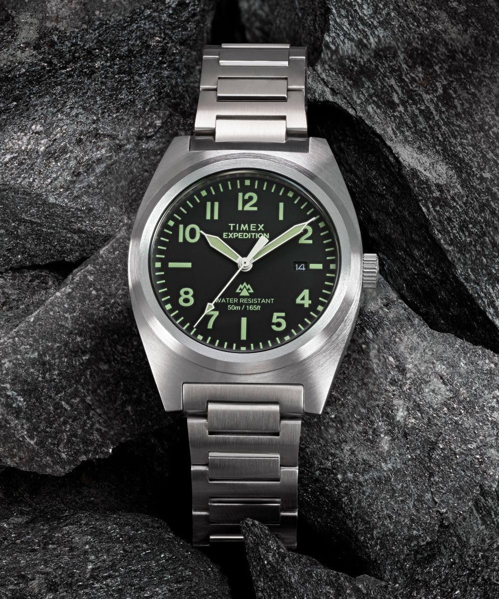 Timex Expedition Mens Watch with Black Dial and Silver Bracelet TW2Y18300