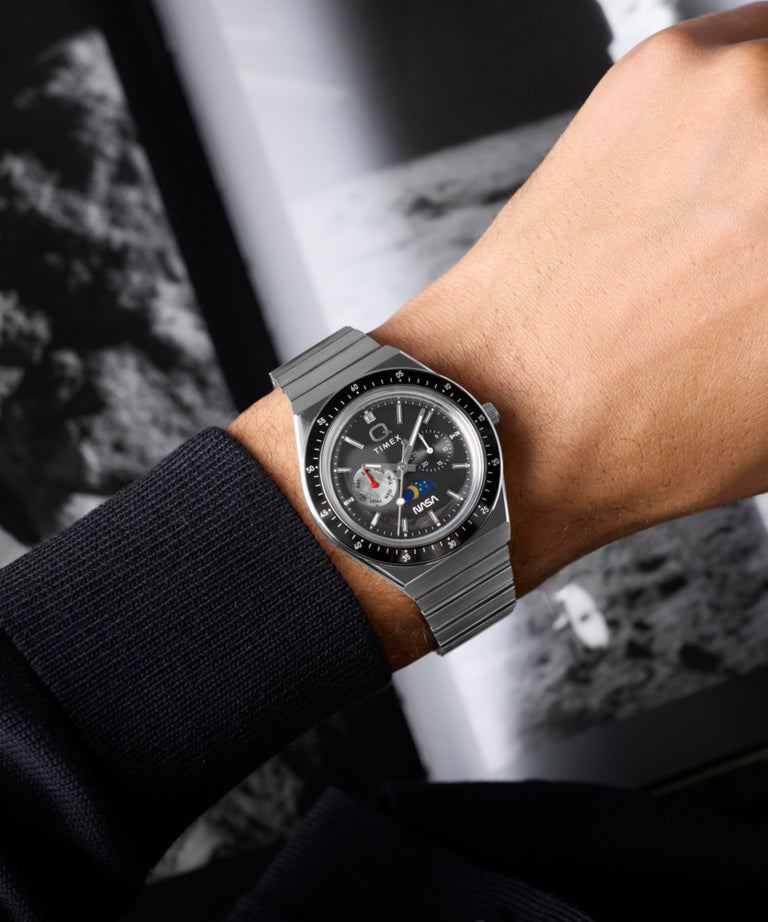 Timex Nasa Mens Watch with Black Dial and Silver Strap TW2Y56700