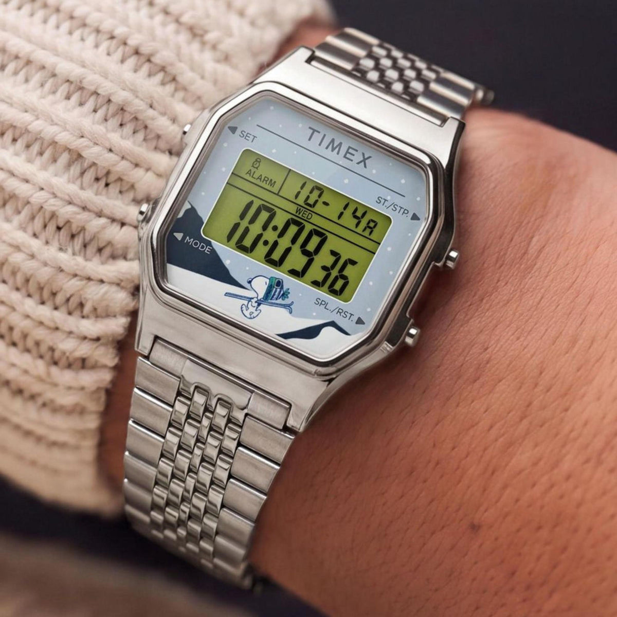 Timex Peanuts Unisex Digital Watch with Silver Strap TW2Y76700