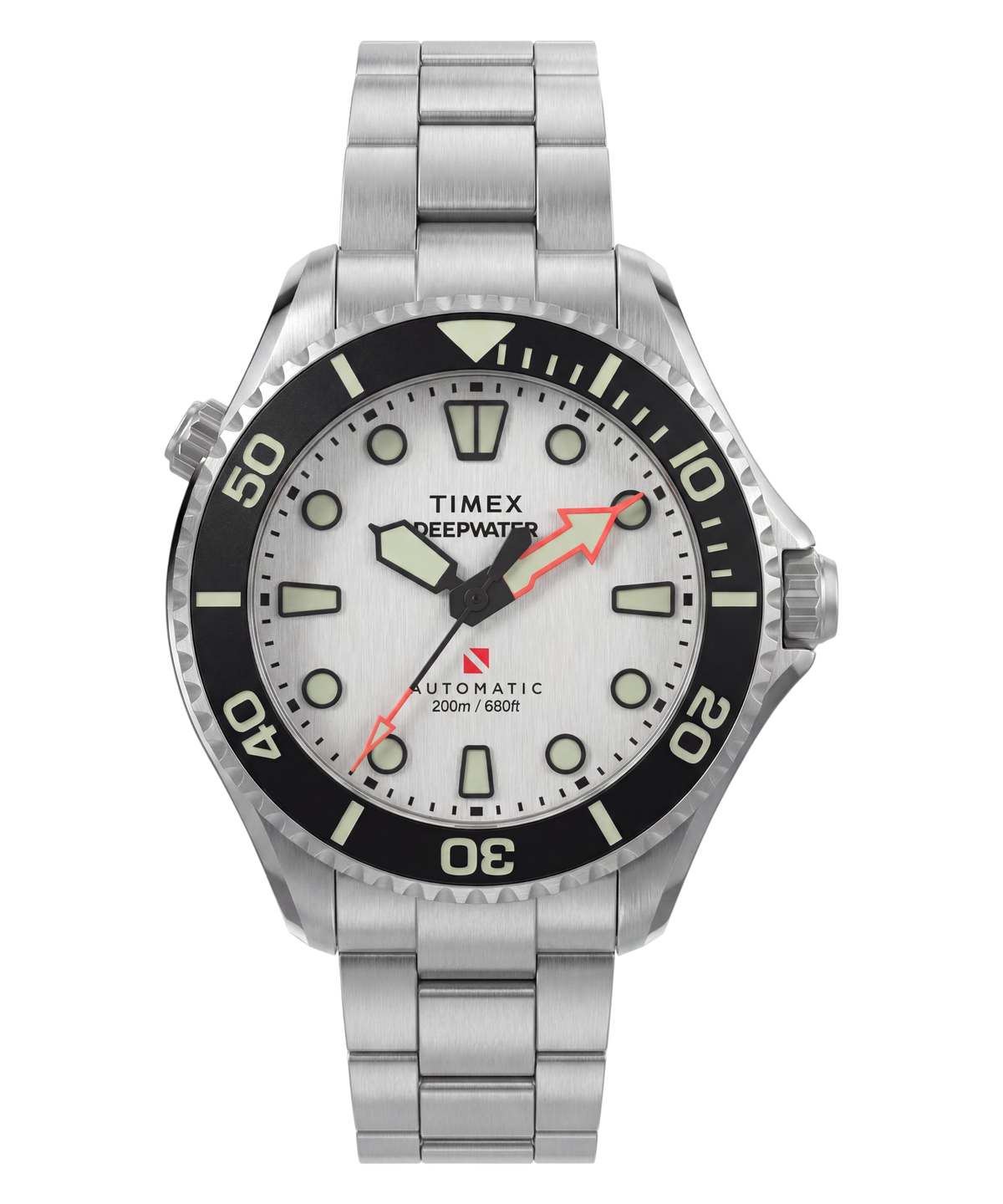 Timex Deepwater Mens Automatic Watch with White Dial and Silver Strap TW3A01600