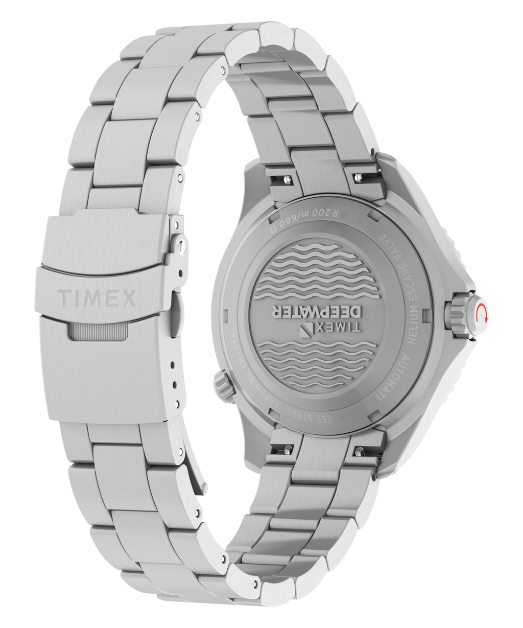 Timex Deepwater Mens Automatic Watch with White Dial and Silver Strap TW3A01600